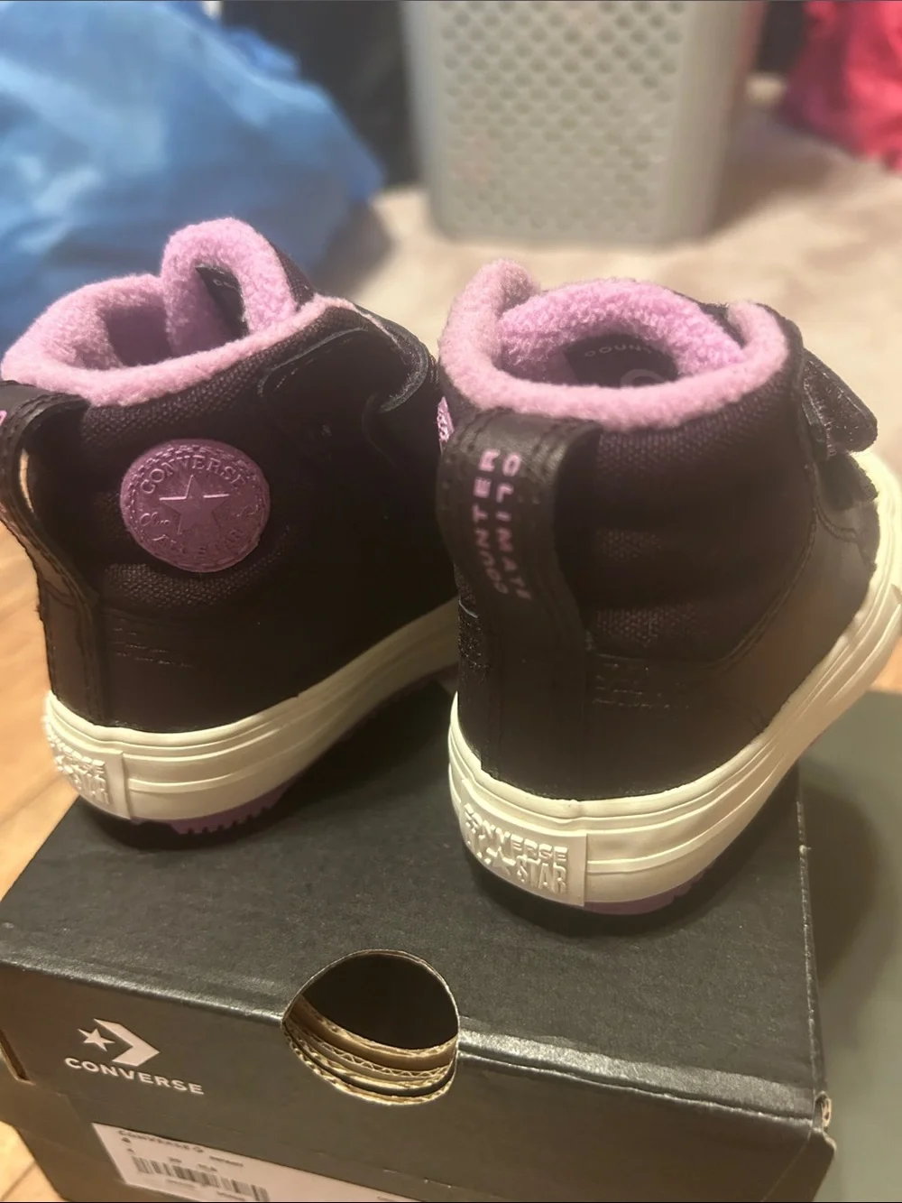 Converse Kids High-Top Sneakers in Dark Purple with lilac Lining